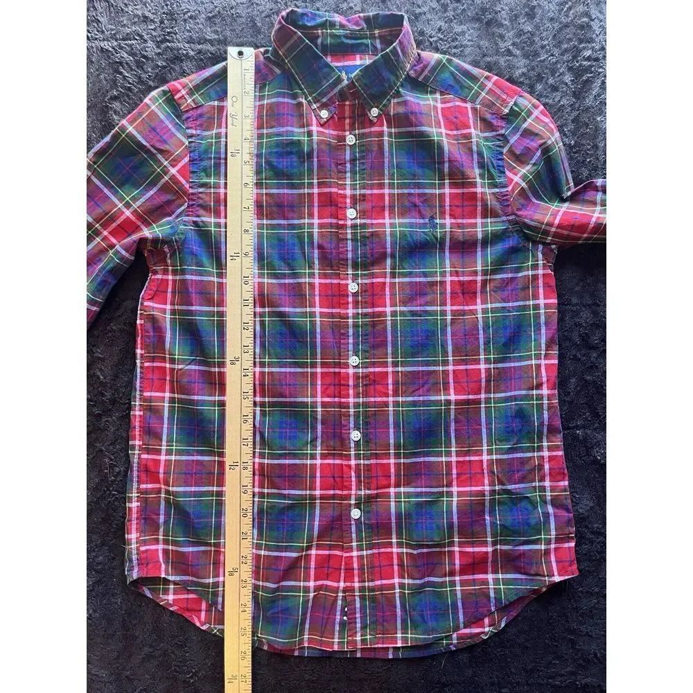 Ralph Lauren Red Green Purple Christmas Plaid Long Sleeve‎ Shirt Boys L 14-16
